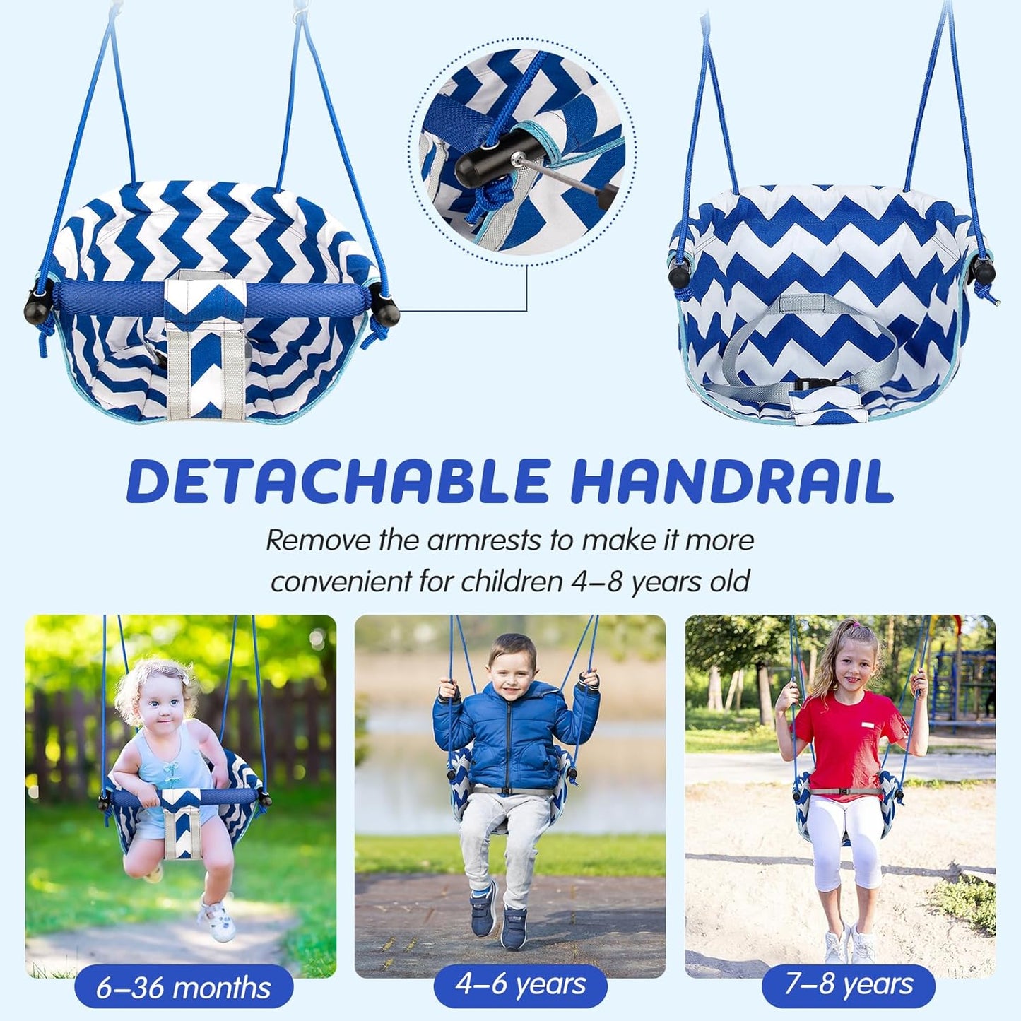 Skiennix Toddler Swing - Comfy Indoor/Outdoor Baby Swing Seat with Safety Harness | Easy Installation (Blue)