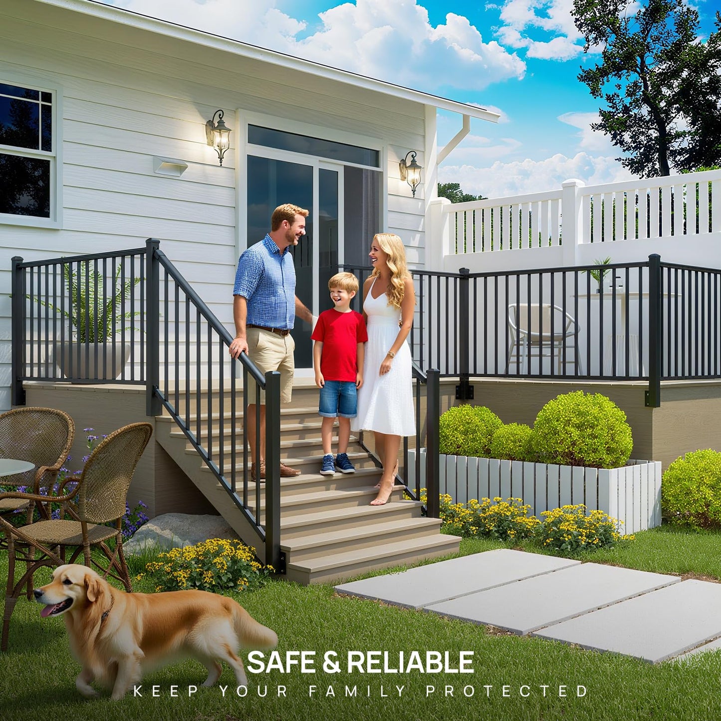 Egadis 1 Pack 2.56 in. x 2.56 in. x 46 in. Aluminum Side Mount Railing Post for 36" Stair or Level Railing Kit, Black Textured Powder-Coat Finish Fascia Mount Post Level Side Post