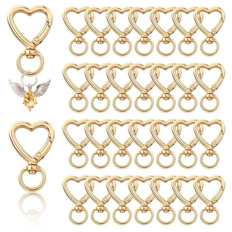 30 Pcs Gold Heart Keychain Clip with Swivel Clasps Hooks Cute Silver Heart Shaped Carabiner Clasp Zinc Alloy Key Ring Snap Keychain Hook Backpack Clips for Handbag DIY Making Hanging Buckle