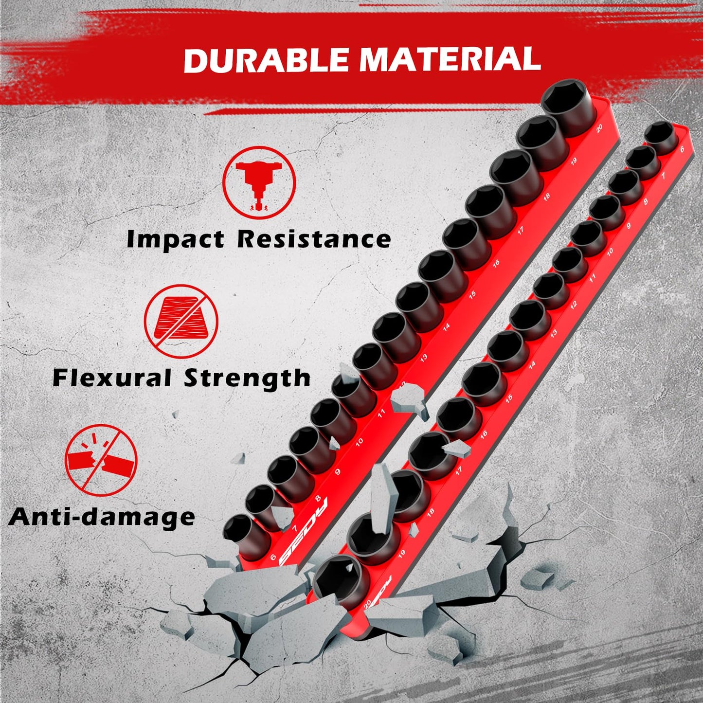 2-Piece 3/8"-Drive Metric Magnetic Socket Organizer Set (Holds 30 Sockets) - Detachable Tool Tray with 5mm Magnetic Base, Screw-Fixed Design & Heavy-Duty Modular Storage for Garage/Home Workshop