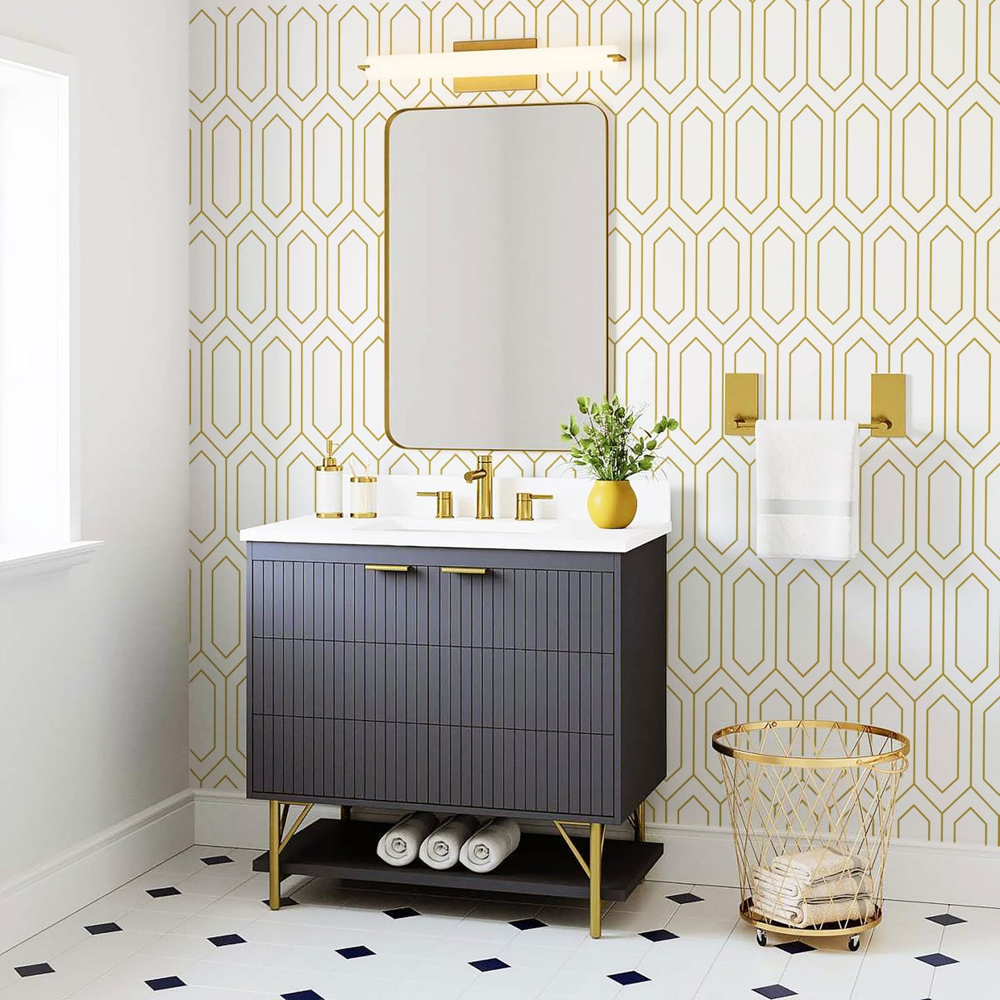 Safiyya Peel and Stick Wallpaper White and Gold Geometric Contact Paper Textured Modern Wall Paper Self Adhesive Removable for Bedroom Vinyl Roll 118"x17.3"