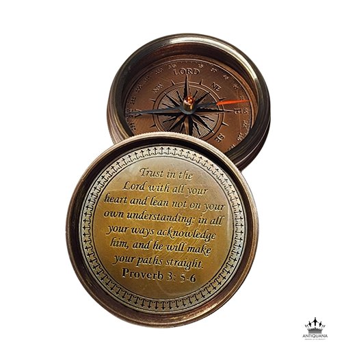 Trust in The Lord with All Your Heart - Proverbs 3:5-6 Quote Engraved Compass with Wooden Box or Leather case, Greeting Card, Gift Compass, Graduation Day Gifts 2025 for Women Men Boys Girls