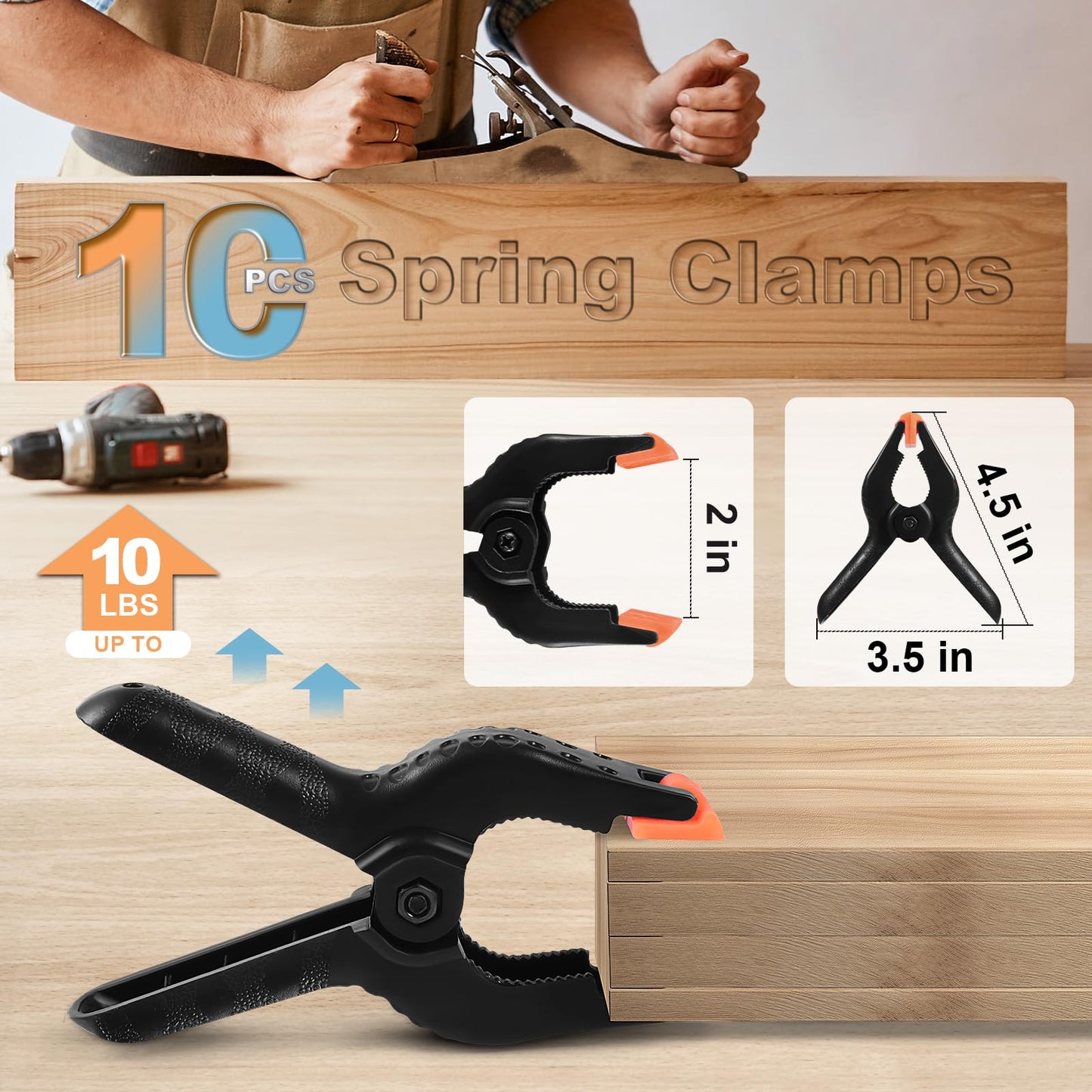 10 Pcs Spring Clamps, PureGuard 4.5 Inch Large Plastic Spring Clips Clamps Heavy Duty Woodworking Clamps for Crafts Balloon Arch Photography Backdrop Stand Pool Cover Clips