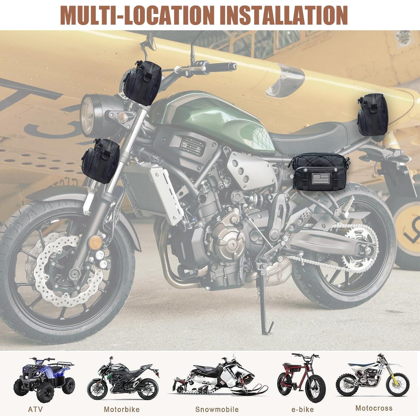 JIYIFOUHY Universal Black Motorcycle Handlebar Bag - Water-resistant American Flag 1680D Tool Bag for Motorbike, Cruiser, Softail, Dyna, Sportsters, Dirt Bike, ATV