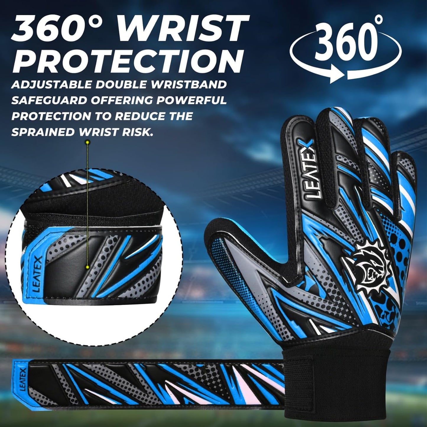 Skiennix Youth Soccer Goalie Gloves - Strong Grip & Breathable Goalkeeper Gloves for Kids | Adjustable Wrist Strap
