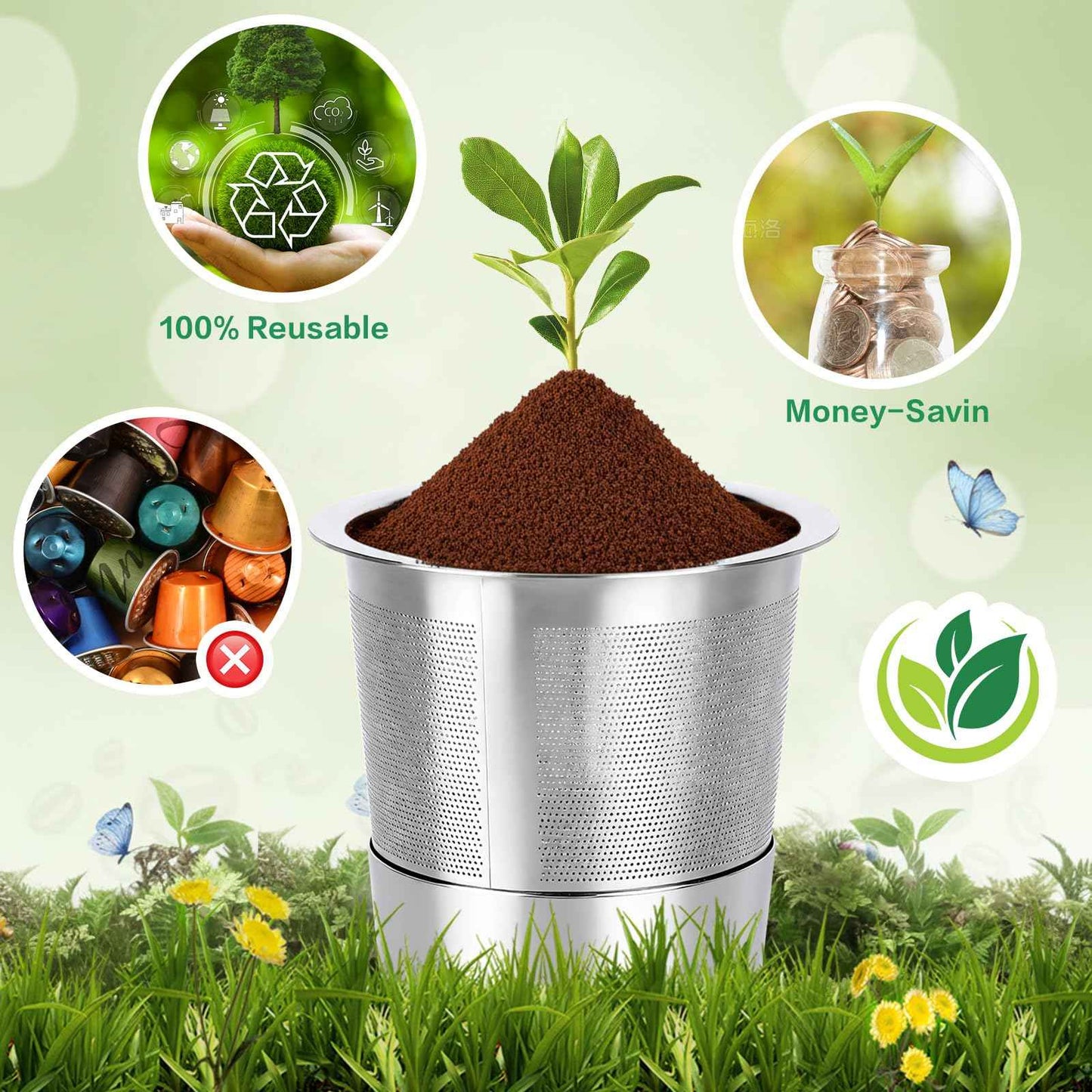 Reusable K Cups and Coffee Pods, Stainless Steel k Cups for Keurig Coffee Makers Machine, 4 Pack Keurig Coffee Filters With Spoon and Cleaning Brush