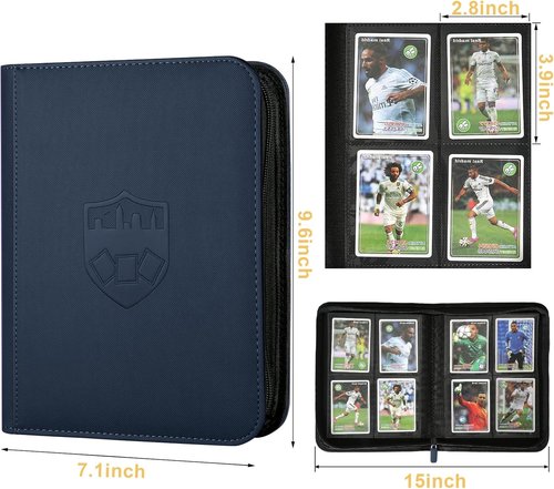 GERMUN Trading Card Binder - Premium 4 Pocket Card Holder for 160 Cards | Double-Sided Album (Blue)