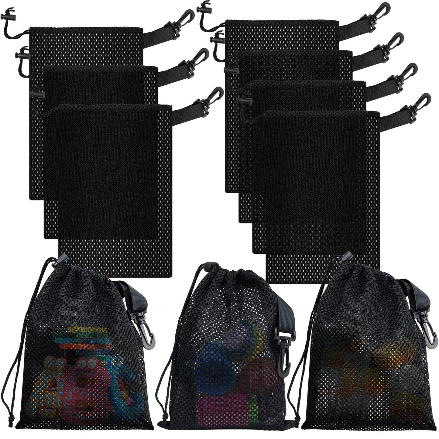 Riuog 10 PCS With Clips Mesh Drawstring Bags, Portable Nylon Storage Bags for toy,Sports Storage,Outdoor activities etc. (5.9x7.9in)