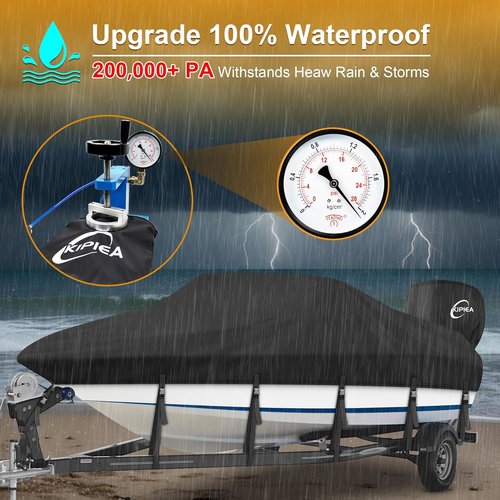 Kipiea 1300D Boat Cover - Heavy Duty Waterproof Protection for V-Hull & Bass Boats (14'-16' Long)