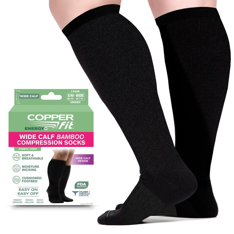 Copper Fit Viscose Bamboo Extra Soft & Comfortable Wide Calf Socks For Men &Women Easy On, Easy Off, Circulation &Swelling Relief For Travel, Nurses, Running, & Recovery (3 Pair L/XL)