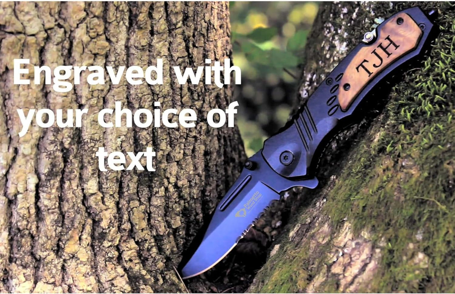 Palmetto Wood Shop Custom Pocket Knife - Laser Engraved Gift for Men | 3.25-Inch Stainless Steel Blade, 4.5-Inch Handle