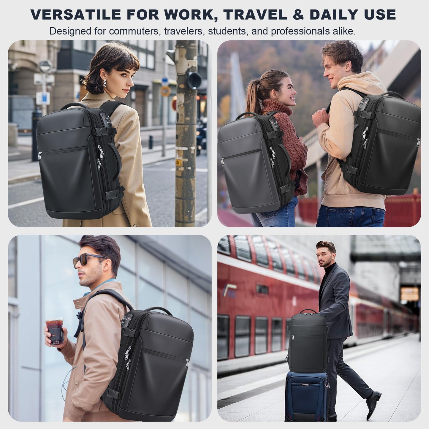 POSO P Vacuum Backpack Travel, 60L Expandable Vacuum Seal Compression Vacpack Back pack with Pump, Backpack with Vacuum System Water-Resistant Business Carry-On Vacuum Travel Backpack for Men