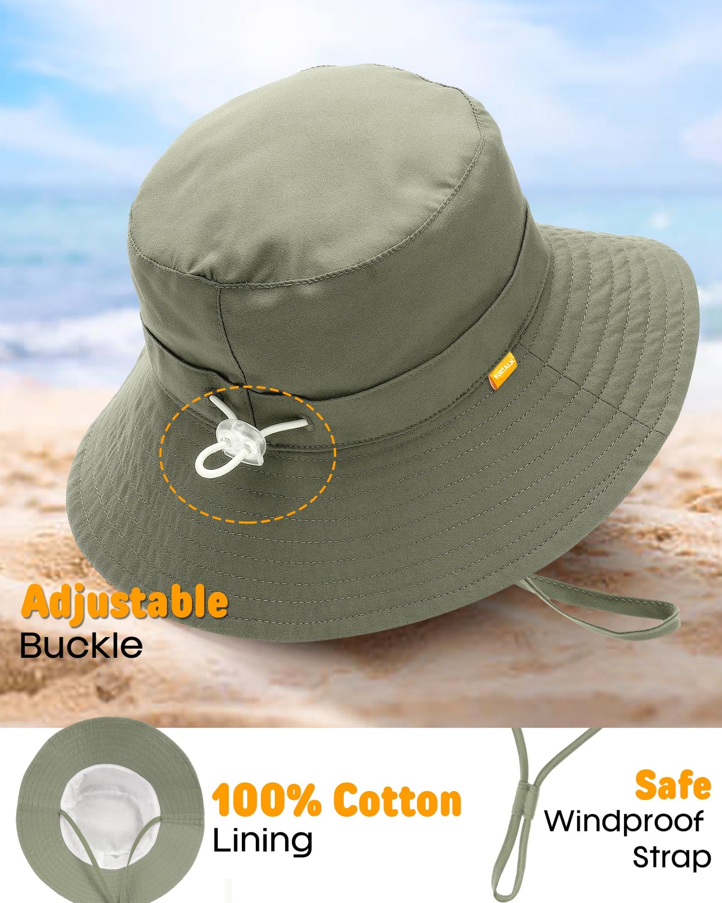 FURTALK Baby Sun Hat Smile Face Toddler Bucket Hat UPF 50+ Boys Girls 0-5Y