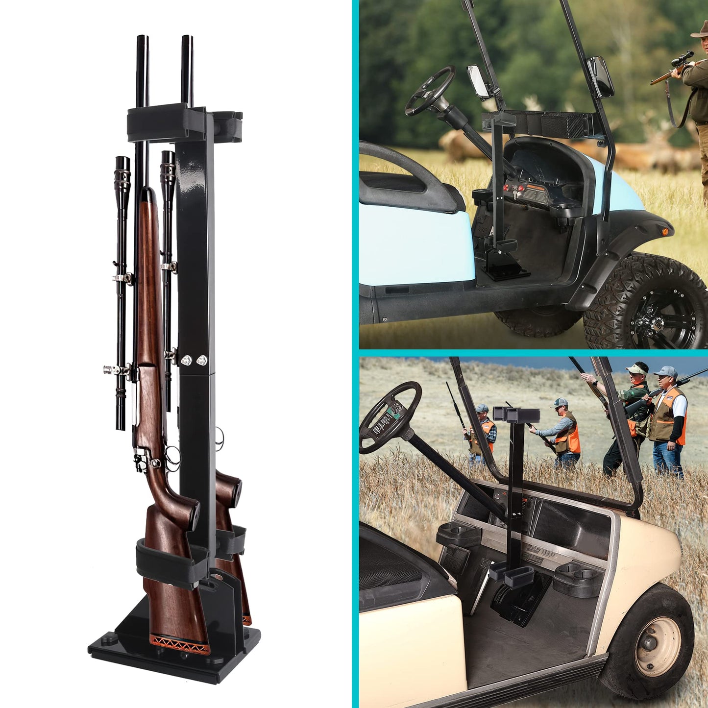 10L0L Universal Golf Cart Gun Holder for Yamaha,EZGO, Club Car, and UTV, Stand-Up Adjustable Floor Mount Gun Rack with Quick Release, Rifle & Hunting Gun Storage Accessory