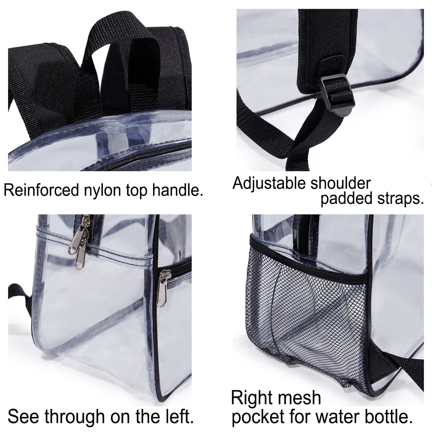 Jusdot Mini Clear Backpack for Stadium Events, Concert, 12×6×12, Black