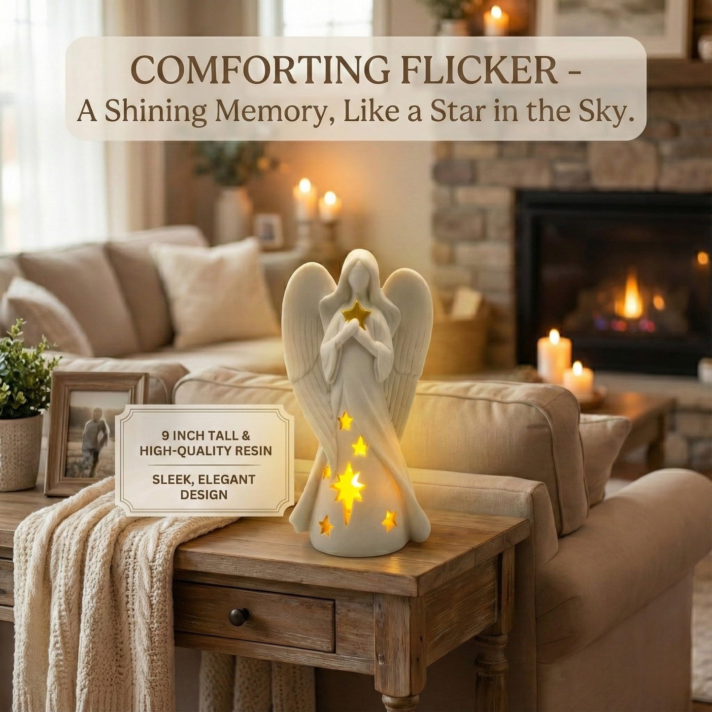 OakiWay Sympathy Gifts - Star Angel Tealight Candle Holder with Flickering LED Candle, Memorial Present for Loss of Loved One, Bereavement & Remembrance Home Decor