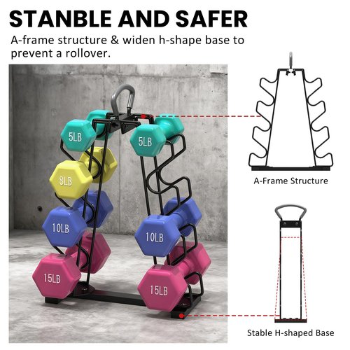 UNITEDPOWER Dumbbell Rack Stand, 4 Tire Weight Rack for 8 Dumbbells，A-Frame Metal Storage Holder with Handle Suitable for Home Gym (DUMBBELLS NOT INCLUDED)