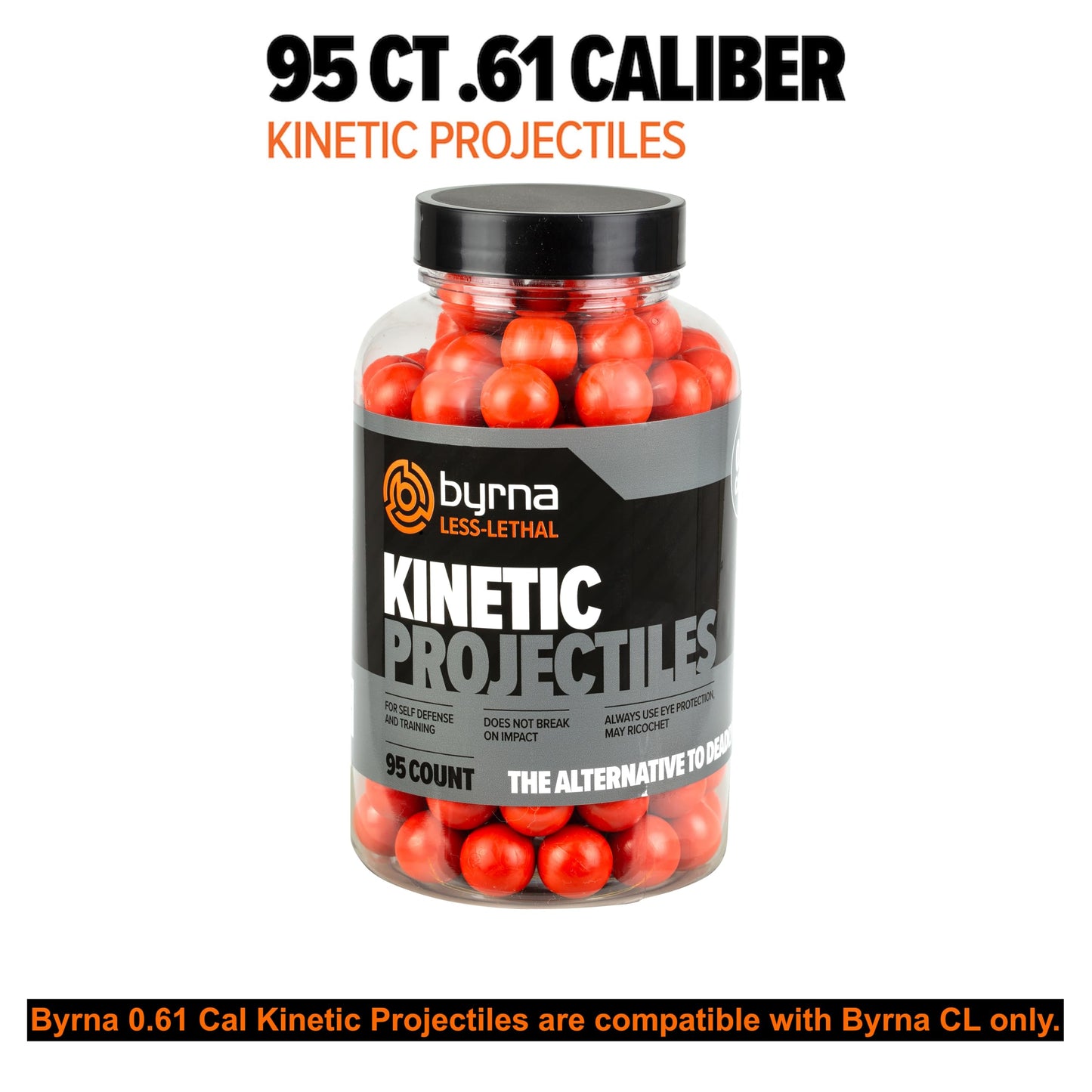 Byrna Kinetic Projectiles - .61 Cal Reusable Hard-Solid Plastic Rounds for Training, Target Practice and Self Defense, 0.61 Caliber - (95 Count)