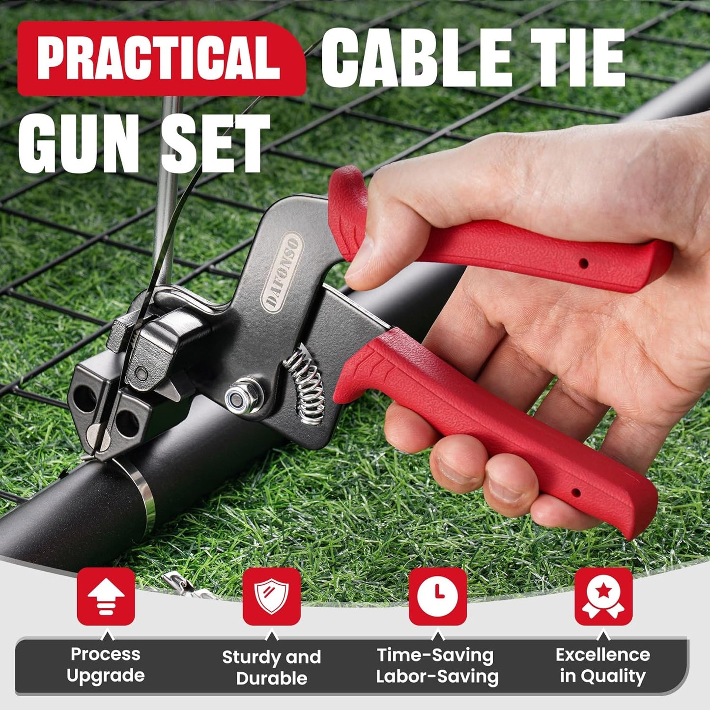 Heavy Duty Stainless Steel Cable Tie Gun Kit - 100PCS 11.8" Zip Ties, 200LBS Strength, UV Resistant for Fencing & Industrial Use