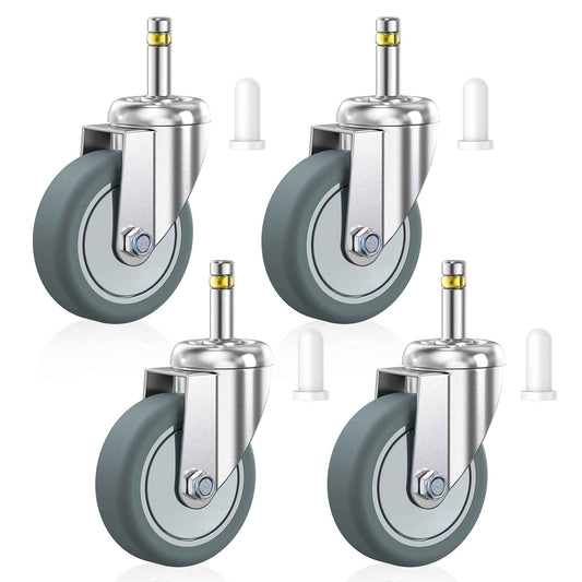 HOLKIE Stem Caster Wheels 3 inch Casters Set of 4, 7/16-Inch Stem Diameter Swivel Castors Heavy Duty TPR Rubber Replacement Castor for Cart, Stool, Mop Bucket, Grill, Shop Vac