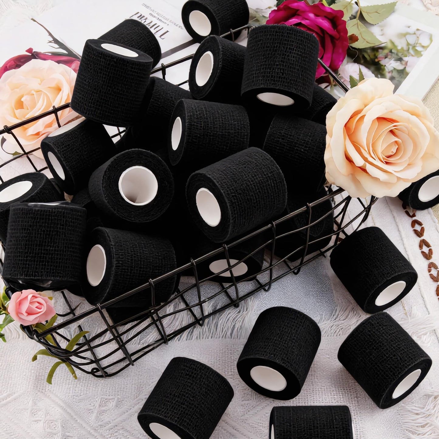 BQTQ 30 Rolls Self Adherent Wrap Stretch Bandages Self Adhesive Bandage Wrap 2 inch Self Stick Bandage Wrap Tape for Wrist Ankle Swelling Sprains (Black)