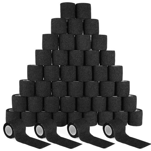 Fenhupe 48 Pack 2” x 5 Yards Self Adhesive Bandage Wrap, Elastic Breathable Cohesive Bandage Wrap Athletic Stretch Tape for Wrist Ankle Sports (Black)