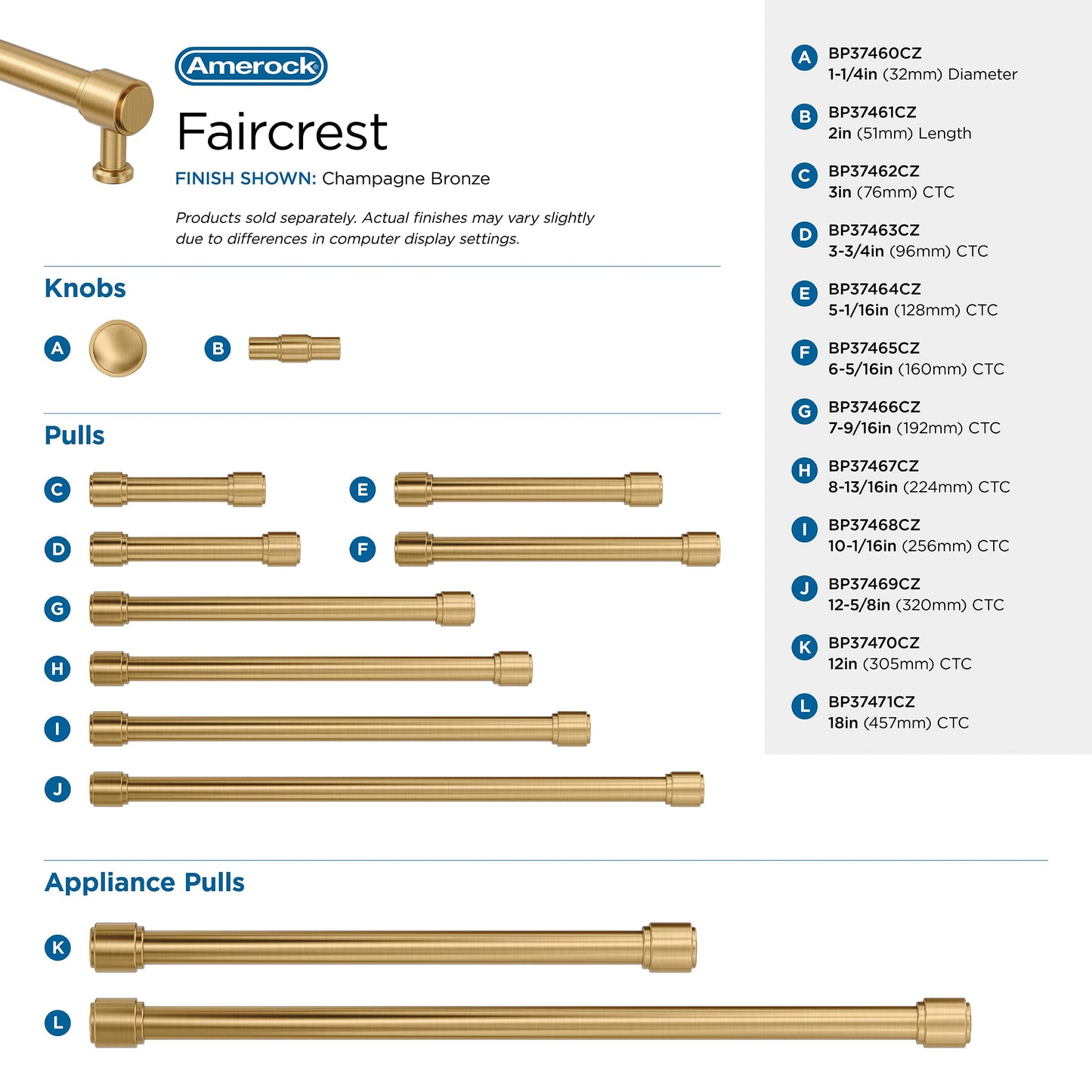 Amerock Faircrest 1-1/4 inch (32mm) Diameter Champagne Bronze Cabinet Knob, BP37460CZ