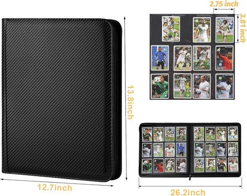 GERMUN Trading Card Binder - 12 Pocket Premium Holder for 720 Cards | Double-Sided Album in Carbon Black