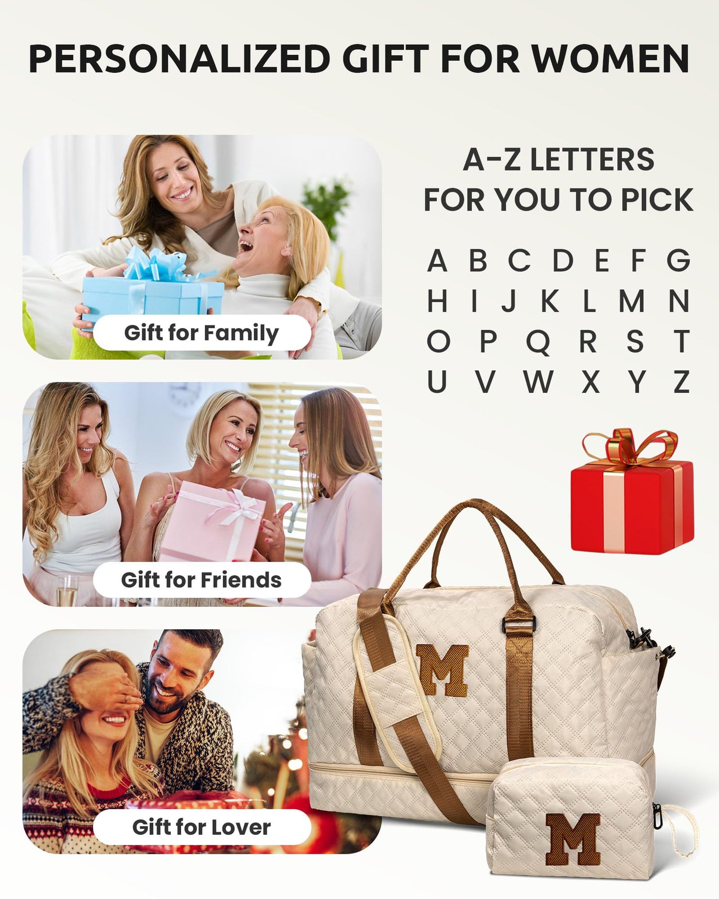 Vogewood Sweet 16 Gifts for Girls-Duffle Travel Bag, Weekender Bag with Shoulder Strap, Monogram Overnight Bag for Women Wet Pocket, Letter Travel Bag with Makeup Bag Gifts for family (Letter Z)