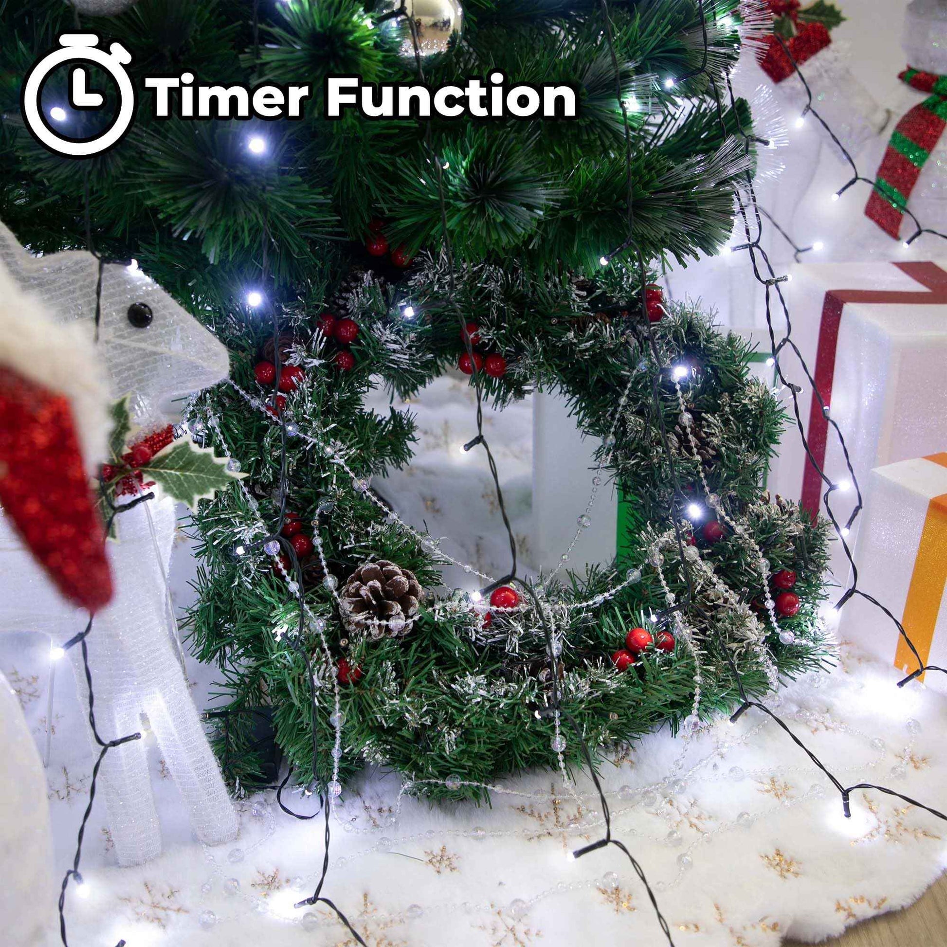 Outdoor 8.1 FT 16 Lines White Christmas Tree Lights with Ring, 448 LED Christmas String Lights with 8 Modes& Timer, Cascading Twinkle Light for Xmas Tree Tent Party Yard Decoration