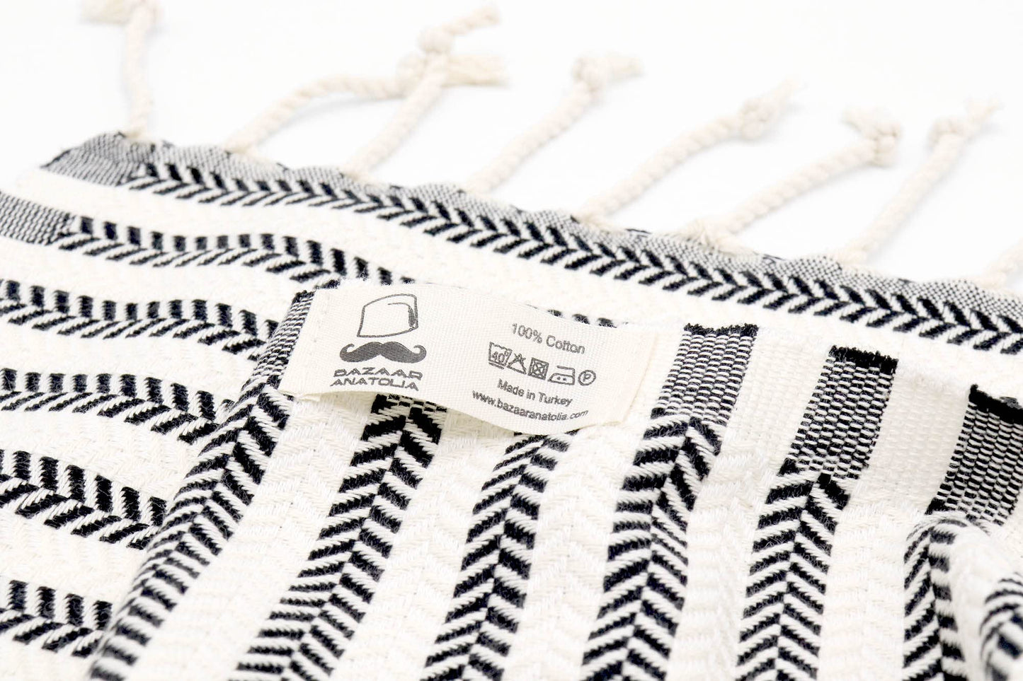 Bazaar Anatolia Hand Towels - Set of 4 | 39" x 19" - Striped Turkish Hand Towel for Bathroom, 100% Cotton, Kitchen, Face, Hair, Tea, Dishcloth, Striped Towels - Arpa Black