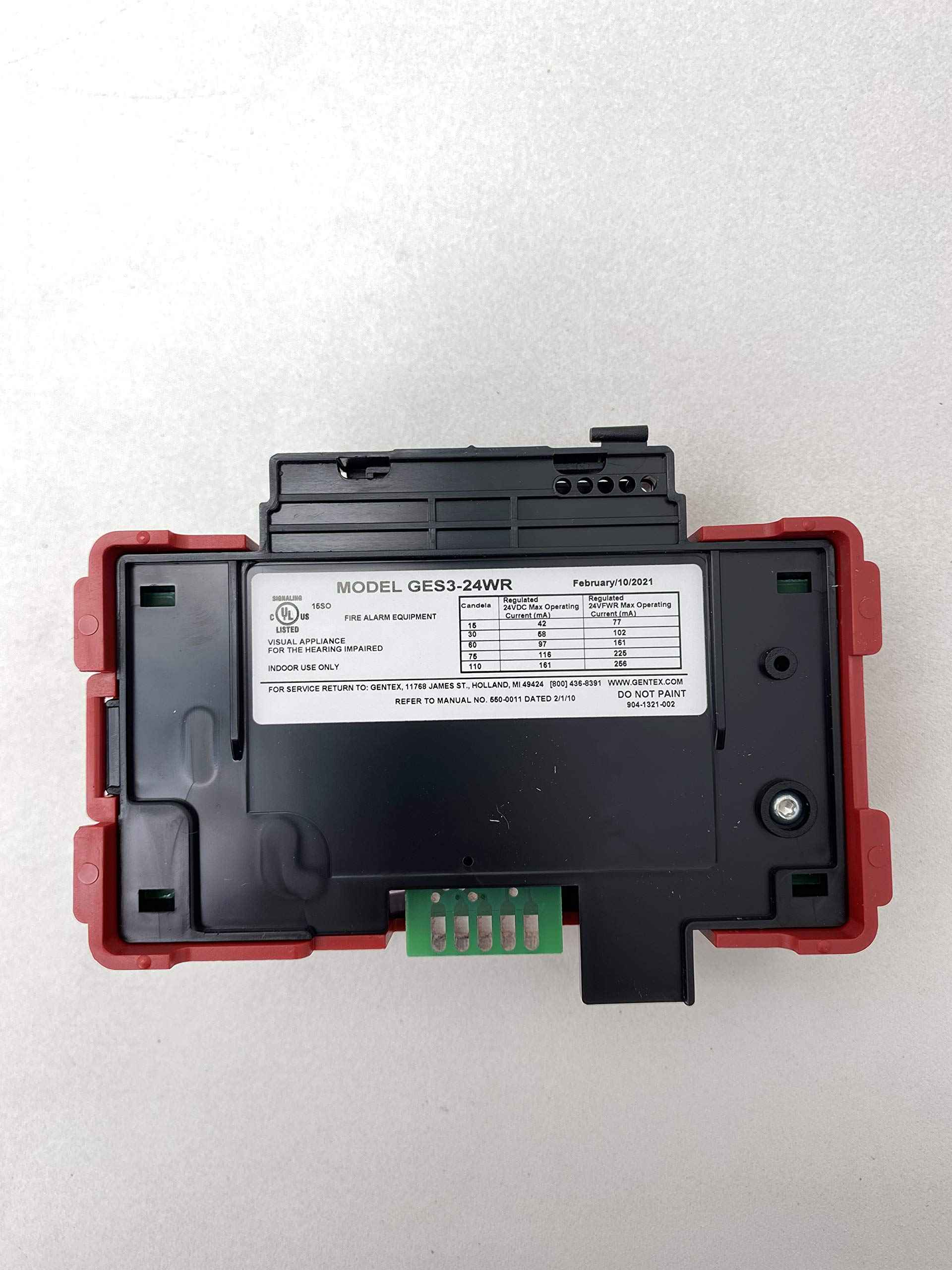 Gentex GES3-24WR 24VDC Selectable Candela Low Profile Evacuation Strobe - Red Faceplate