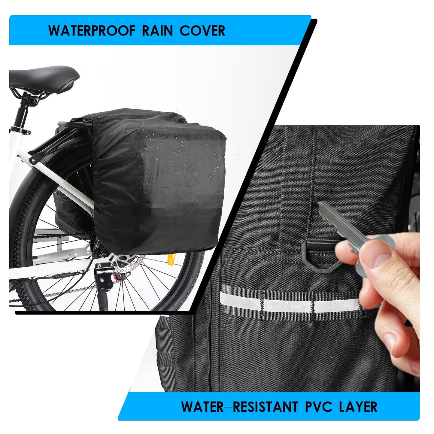 AIWARGOD 50L Bike Panniers, Large Bicycle Rear Rack Bag, Waterproof Ebike Storage Saddle Bag with Rain Cover, Mountain Electric Bike Rear Seat Bag Carrier for Cycling Traveling Commuting