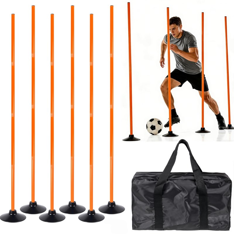 6 Pack Soccer Agility Training Poles, 5 FT Adjustable Speed and Agility Training Equipment for Football/Basketball/ Dog Practice, Bending Poles for Horses with Rubber Bases and Carry Bag (Orange)