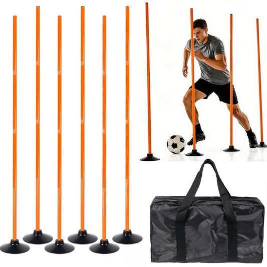 6 Pack Soccer Agility Training Poles, 5 FT Adjustable Speed and Agility Training Equipment for Football/Basketball/ Dog Practice, Bending Poles for Horses with Rubber Bases and Carry Bag (Orange)