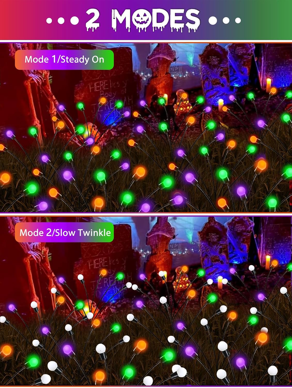 Solar Halloween Pathway Lights - 6 Pack Waterproof Firefly Decor in Orange, Purple & Green