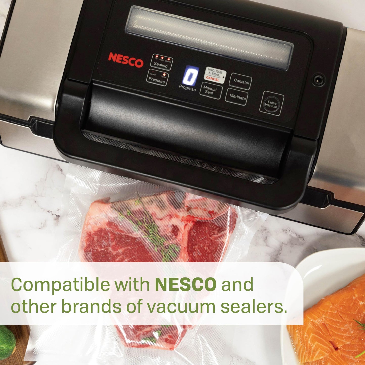 Nesco VS-07V Vacuum Sealer Bag Variety Pack, Bag/Roll Combo, Clear