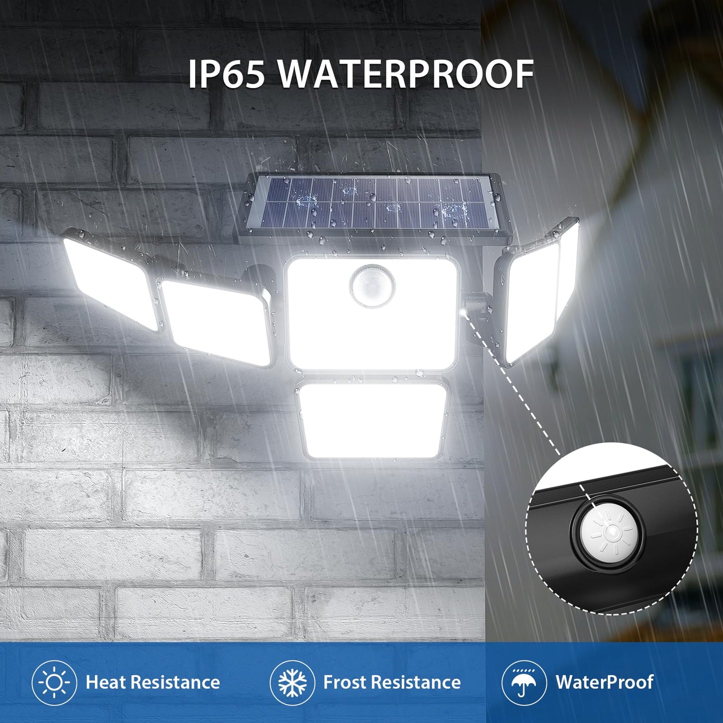 SZPOWER Solar Outdoor Lights, 3000LM Solar Flood Lights with 401 LED, 6 Heads Motion Sensor Light 360° Beam Angle, IP65 Waterproof,3 Adjustable Brightness, Remote Control Security Light 3 Packs