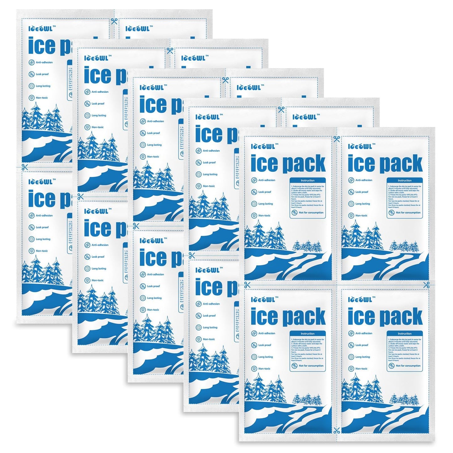 ICE OWL Dry Ice Packs for Shipping Non-Stick for Food Double-Sided Absorption TUV and SGS Tests Long Lasting Shipping Cold Packs 5 Sheets 14"x8.7" for Coolers Lunch Bags 5x4 Cells