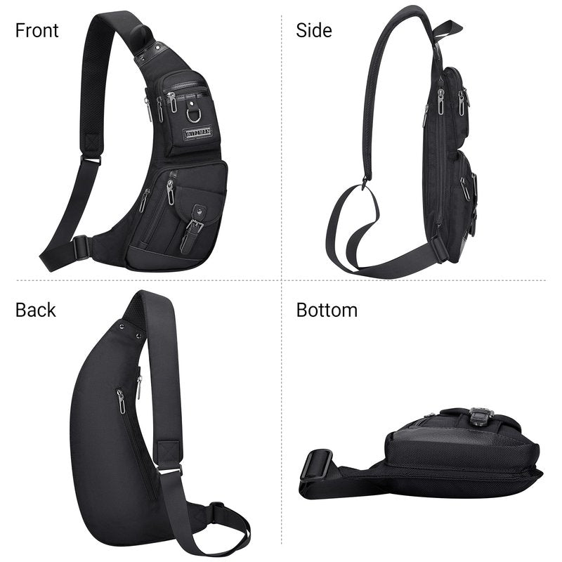 WITZMAN Sling Bag for Men Crossbody Bags Travel Slim Chest Bag One Strap Lightweight Casual Daypack (B702 Black)