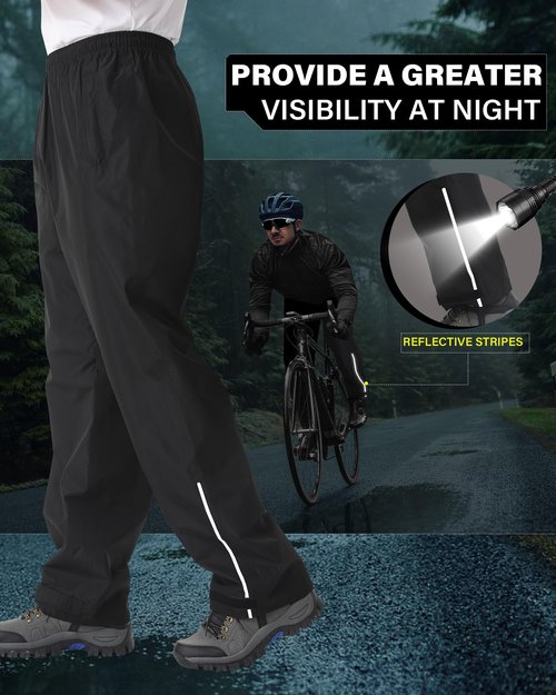 iCreek Men's Packable Rain Pants Waterproof Lightweight Over Pants Windproof Outdoor Pants for Fishing Golf Hiking (Black, Large/30 Inseam)