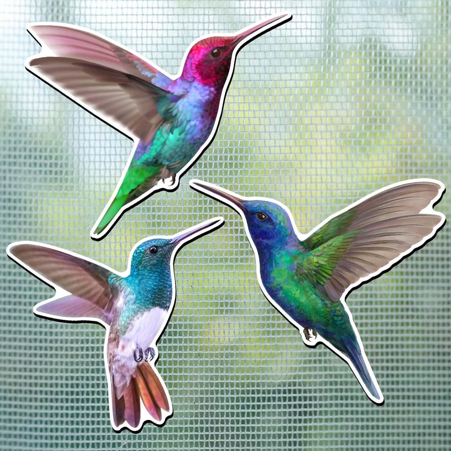Konohan 3 Pairs Hummingbird Screen Door Magnets Double Sided Patio Flexible Magnetic Screen Saver Decorative Retractable Window Magnetic Decals for Sliding Patio Door (Bright)