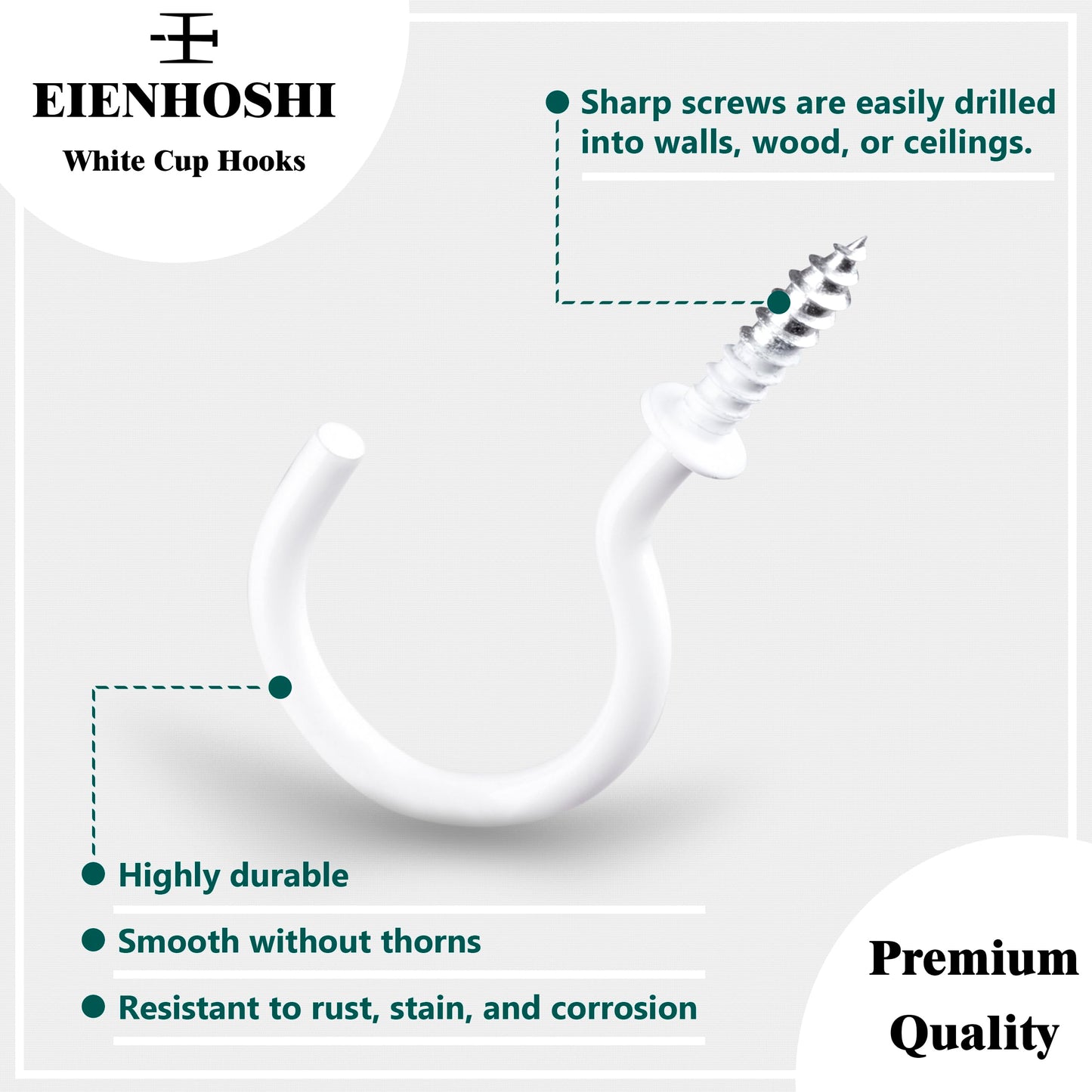 EIENHOSHI 105 Pcs Screw Hooks, 6 Sizes White Cup Hooks, Screw in Hooks for Hanging, Metal Cup Hook Screw in (1/2", 5/8", 3/4", 7/8", 1'', 1-1/4")