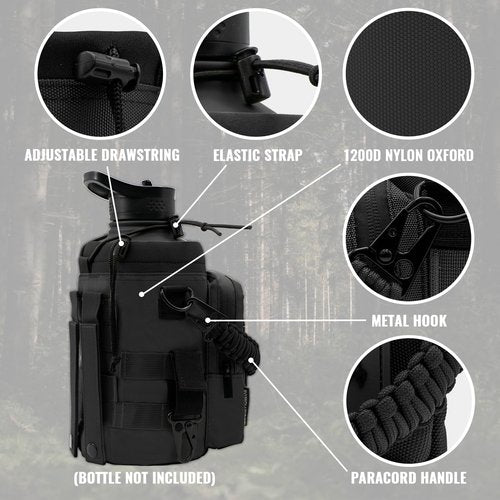 NATURE PIONEOR 32 64 128oz Tactical Water Bottle Pouch, Multi-Function Tactical Water Bottle Bag with Adjustable Shoulder Strap, Half/One Gallon Molle Strap Carrier Holder