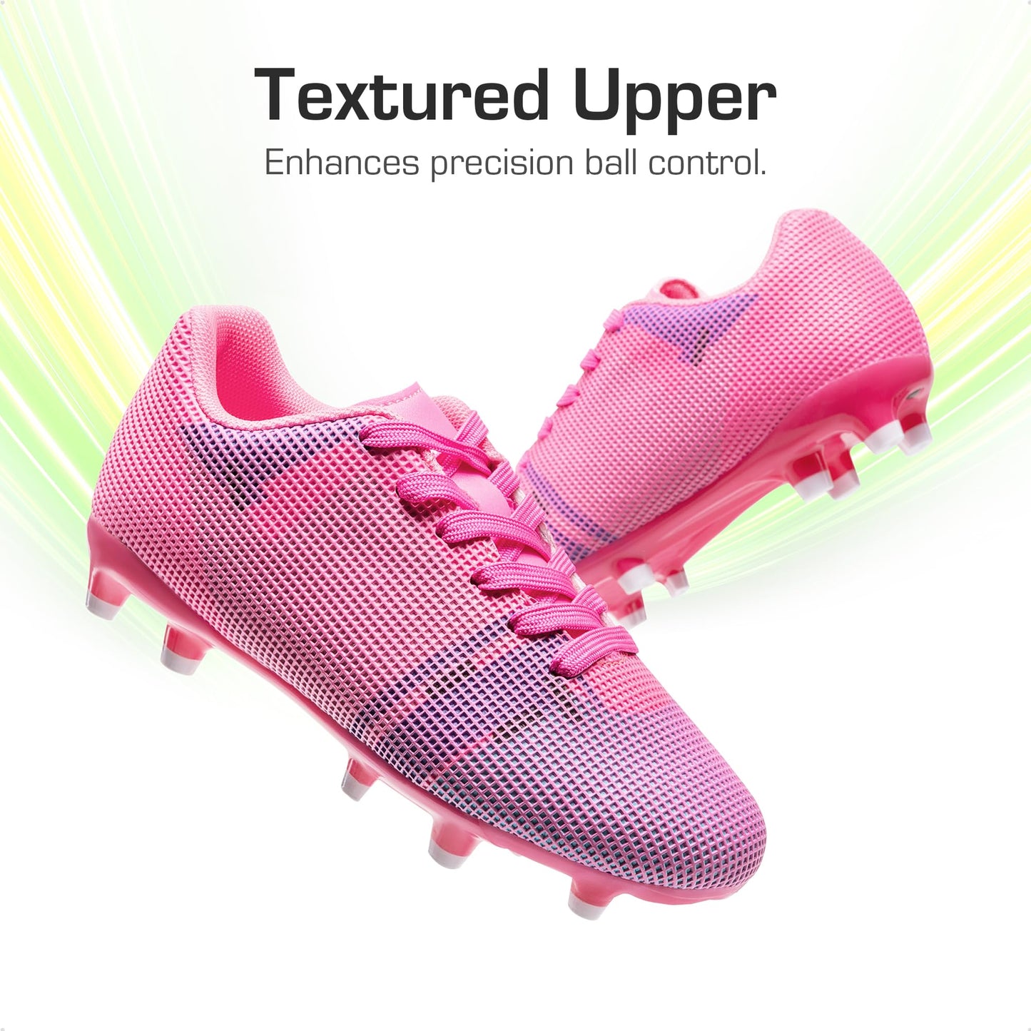 DREAM PAIRS Boys Girls Soccer Cleats Youth Firm Groud Athletic Outdoor Trainning Football Shoes for Little/Big Kid,Size 13 Little Kid,Rose Red/White,SDSO224K