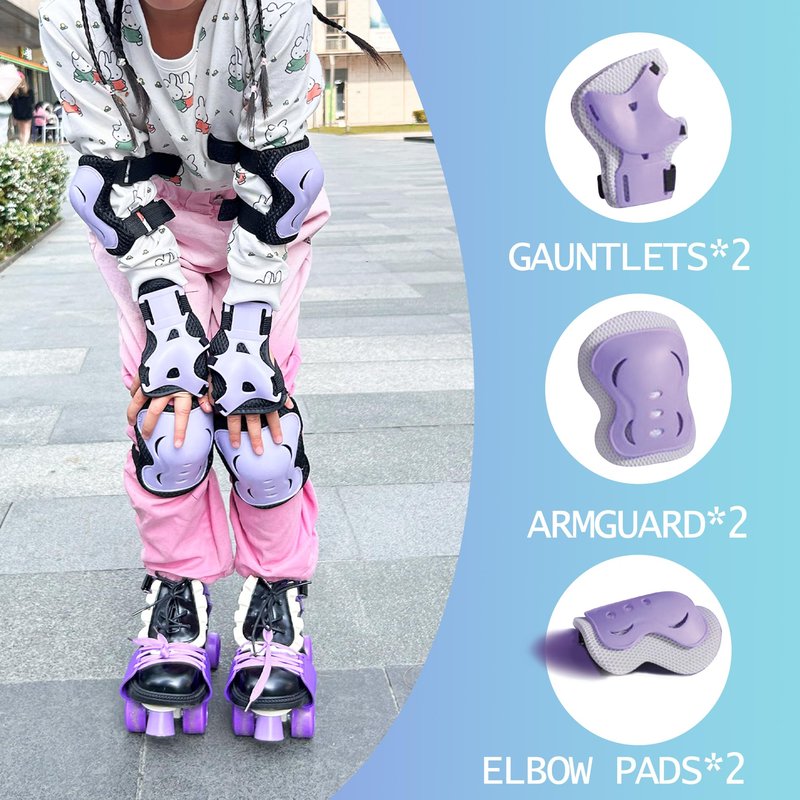 Roller Skates for Girl Boy,Quad Rollerskate for Little Kid Age 2-5, Adjustable Size from 6C-12C,Retractable Skates for Beginning with Knee,Hand Protection, Birthday Gift Indoor Outdoor Sport