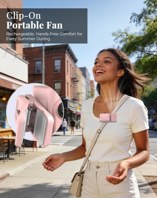 Hotsales Clip-On Portable Fan - 13500 RPM Rechargeable Handheld Mini Fan with LED Display | 360° Rotating Design, Ideal for Travel & Strollers