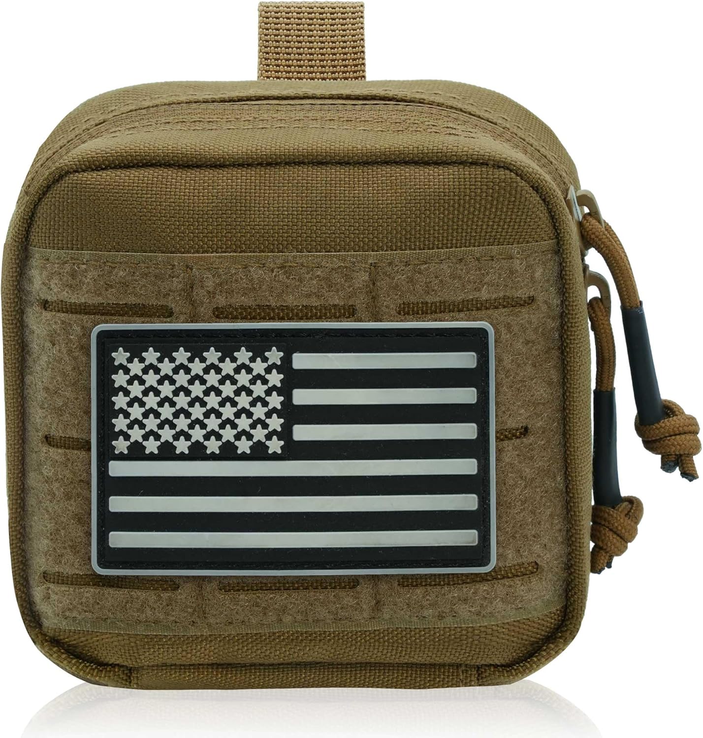 Upgrade Tactical Molle Admin Pouch - Laser Cut Design with Flag, 4x4 Inches, Interior Divider & Vinyl Pocket