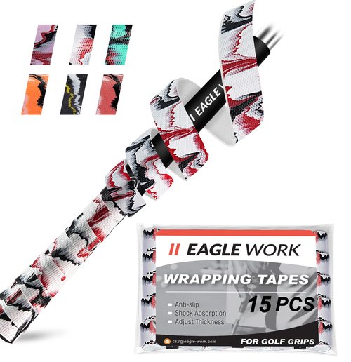 EAGLE WORK Golf Grip Wrapping Tapes, Innovative Regripping Solution for Golf Club Grips, 15 Pack Tacky PU Overgrip Tapes, White