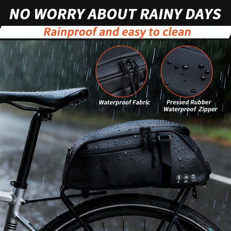 ZIMFANQI Bike Rear Bag Reflective,Water Resistant Bicycle Pannier Rack Bag Cargo Trunk Storage Cycling Carrier Chest Bag,8L Capacity with Multi Pocket Taillight Loop,Shoulder Strap for Outdoor